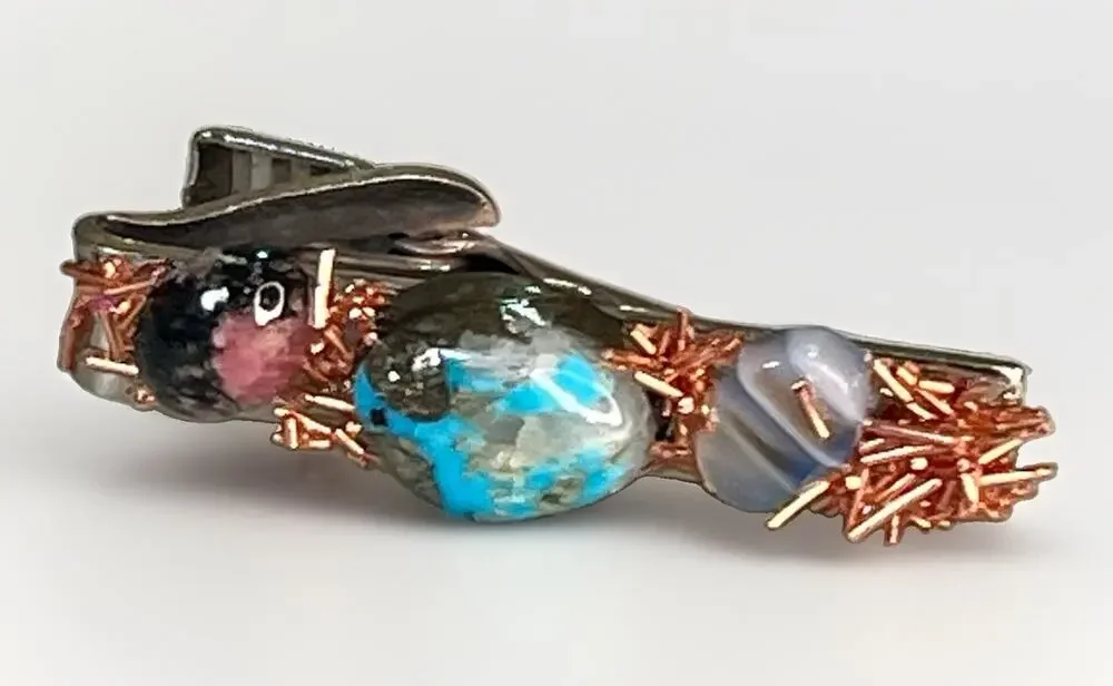Vintage Silver Tone Turquoise Gemstone Copper Wire Southwestern Tie Clip